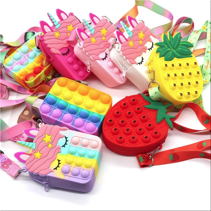 Stuff Certified® Pop It Portemonnee Ananas - Fidget Anti Stress Speelgoed Bubble Toy Siliconen Geel