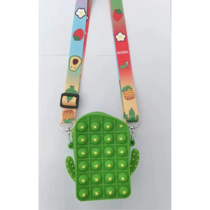 Pop It Wallet Cactus - Fidget Anti Stress Toy Bubble Toy Silicone Vert