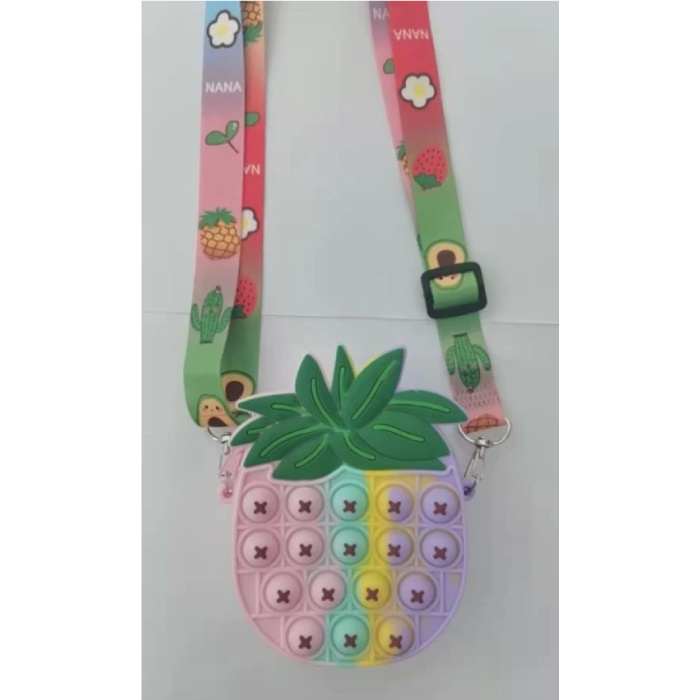 Pop It Portemonnee Ananas - Fidget Anti Stress Speelgoed Bubble Toy Siliconen Regenboog