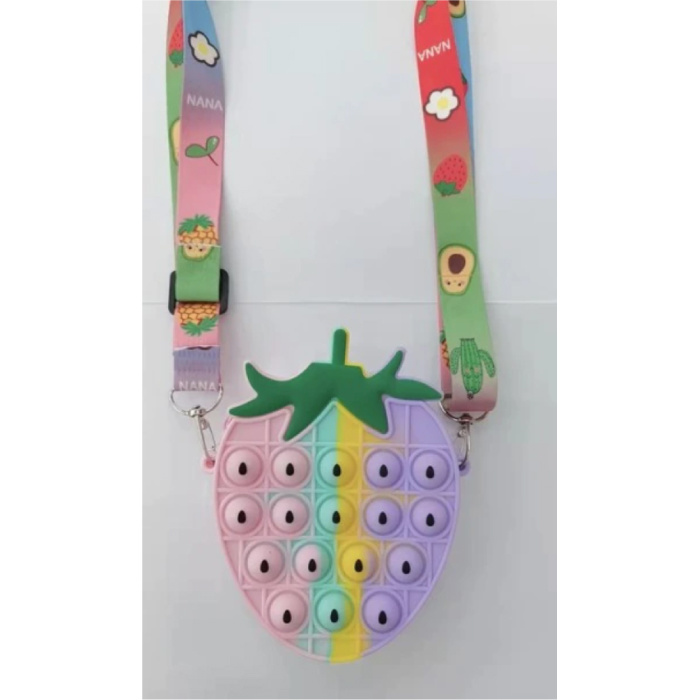 Stuff Certified® Pop It Wallet Strawberry - Fidget Anti Stress Toy Bubble Toy Silicone Rainbow