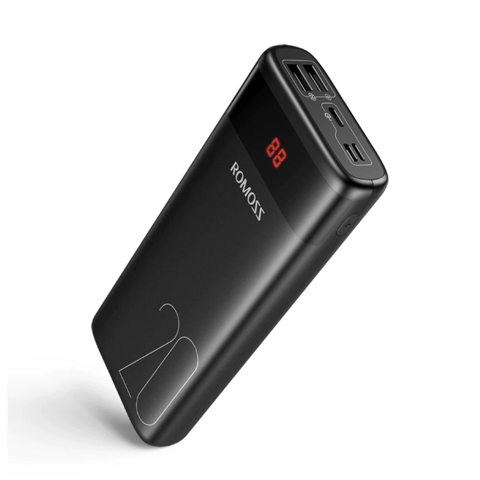 Ares 20.000mAh Powerbank met 2 Uitgangspoorten - LED Display Externe Noodaccu Batterij Oplader Charger Zwart