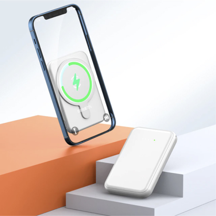 10.000mAh Mini Magnetische Qi Powerbank voor Mobiele Telefoons - PD Poort Draadloos Noodaccu Batterij Accu Wit