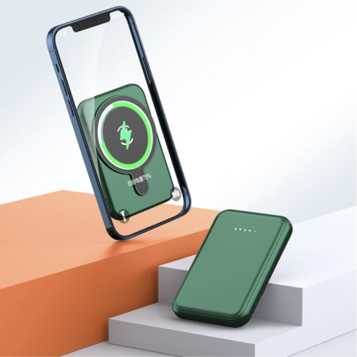 Mini banca di alimentazione Qi magnetica da 10.000 mAh per telefoni cellulari - Batteria di emergenza wireless con porta PD Batteria Batteria verde