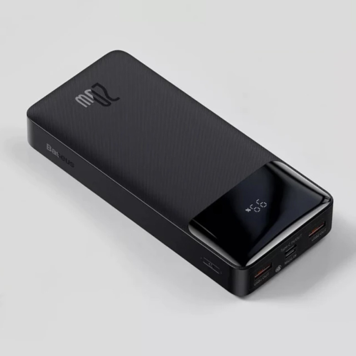 Power Bank 10,000mAh con 3 puertos de carga - 20W PD Batería de emergencia externa Pantalla LED Cargador de batería Cargador Negro