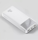 Baseus Power Bank 30.000mAh avec 3 ports de charge - 20W PD Batterie de secours externe Affichage LED Chargeur de batterie Chargeur Blanc