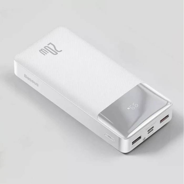 Powerbank 30.000mAh mit 3 Ladeanschlüssen - 20W PD Externer Notfallakku LED-Anzeige Akkuladegerät Ladegerät Weiß