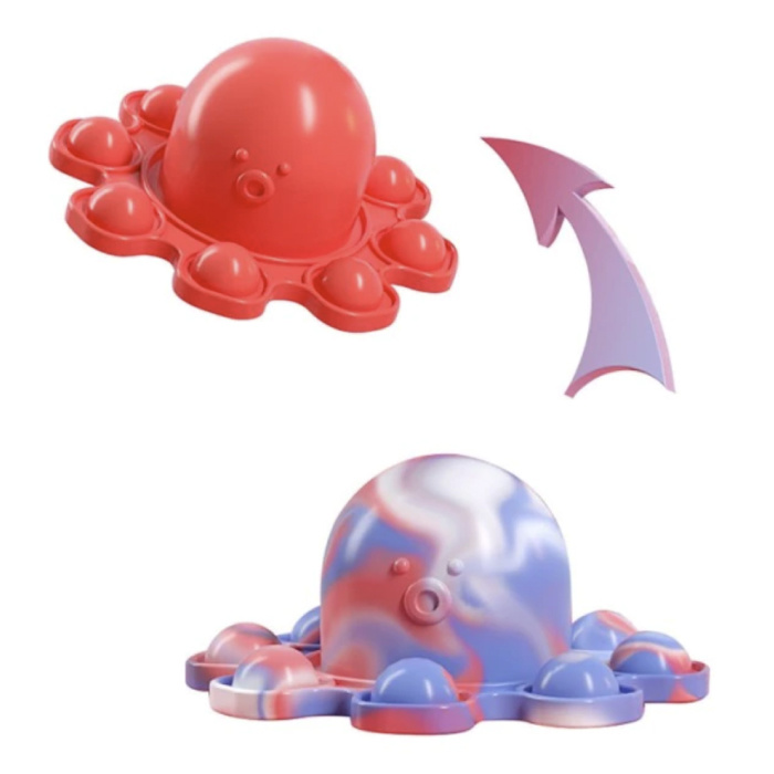 Pop It Octopus - Double Color - Fidget Anti Stress Toy Bubble Toy Silikon Rot-Weiß-Blau