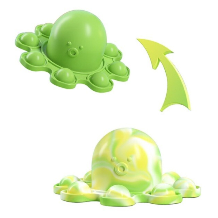Pop It Octopus - Doppio Colore - Fidget Giocattolo Anti Stress Bubble Toy Silicone Verde-Bianco-Giallo