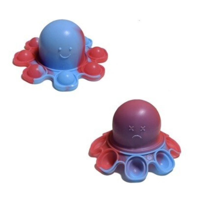 Pop It Octopus - Double Face - Zappeln Anti Stress Spielzeug Bubble Toy Silikon Blau-Rot