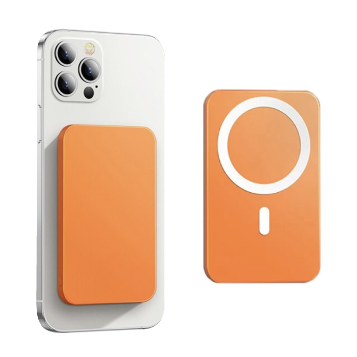 10.000mAh Mini Magnetische Qi Powerbank voor Mobiele Telefoons - PD Poort Draadloos Noodaccu Batterij Accu Oranje