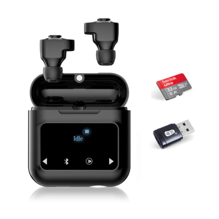 Écouteurs sans fil K1 3-en-1 + lecteur multimédia/Powerbank Touch Control TWS Bluetooth 5.0 Écouteurs sans fil Écouteurs de musique Noir