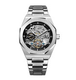 Forsining Mechaniczny luksusowy zegarek ze stali nierdzewnej dla mężczyzn — biznesowy zegarek na rękę srebrno-czarny