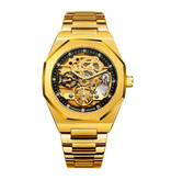 Forsining Mechaniczny luksusowy zegarek ze stali nierdzewnej dla mężczyzn — biznesowy zegarek na rękę w kolorze złotym czarnym