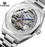 Forsining Montre de luxe mécanique en acier inoxydable pour hommes - Montre-bracelet de mode d'affaires argent blanc