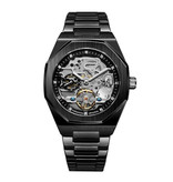 Forsining Mechaniczny luksusowy zegarek ze stali nierdzewnej dla mężczyzn — biznesowy zegarek na rękę w kolorze czarnym