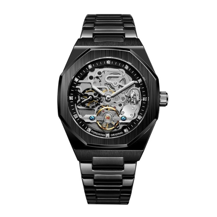 Mechanische Edelstahl-Luxusuhr für Herren - Business Fashion Armbanduhr Schwarz