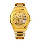 Forsining Mechaniczny luksusowy zegarek ze stali nierdzewnej dla mężczyzn - biznesowy zegarek na rękę złoty