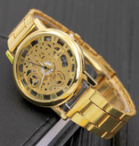 SOXY Mechanical Hollow Design Watch Unisex - Business Fashion Stainless Steel Luxury Wrist Watch Gold