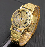 SOXY Mechanical Hollow Design Watch Unisex - Business Fashion Stainless Steel Luxury Wrist Watch Gold