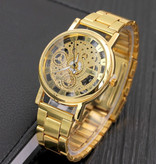SOXY Reloj de diseño mecánico hueco Unisex - Moda de negocios Reloj de pulsera de lujo de acero inoxidable Dorado