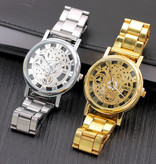 SOXY Mechaniczny zegarek z pustym wzorem Unisex - moda biznesowa Luksusowy zegarek na rękę ze stali nierdzewnej Złoty
