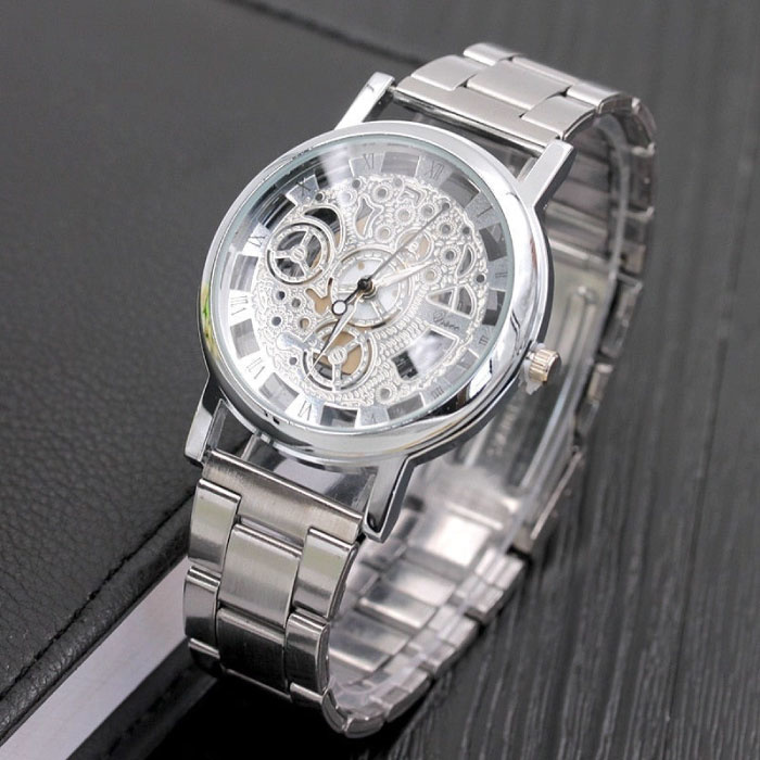 Mechanical Hollow Design Watch Unisex - Business Fashion Stainless Steel Luxury Wrist Watch Silver