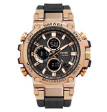 SMAEL Montre de sport militaire avec cadrans numériques pour hommes - Montre-bracelet multifonction résistante aux chocs 5 bars étanche en or rose