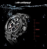 SMAEL Reloj deportivo militar con diales digitales para hombre - Reloj de pulsera multifunción resistente a los golpes 5 barras resistente al agua dorado