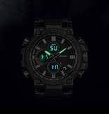 SMAEL Montre de sport militaire avec cadrans numériques pour hommes - Montre-bracelet multifonction résistante aux chocs 5 bars étanche en or