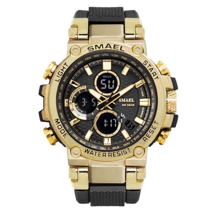 Montre de sport militaire avec cadrans numériques pour hommes - Montre-bracelet multifonction résistante aux chocs 5 bars étanche en or