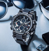 SMAEL Militär-Sportuhr mit digitalen Zifferblättern für Herren - Multifunktions-Armbanduhr stoßfest 5 Bar wasserdicht schwarz