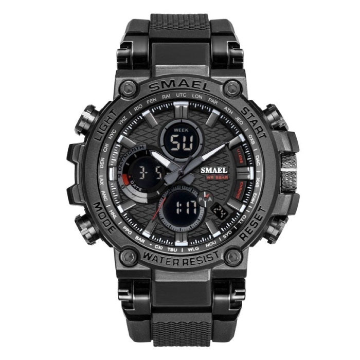 Reloj deportivo militar con diales digitales para hombres - Reloj de pulsera multifunción a prueba de golpes, 5 barras, resistente al agua, color negro