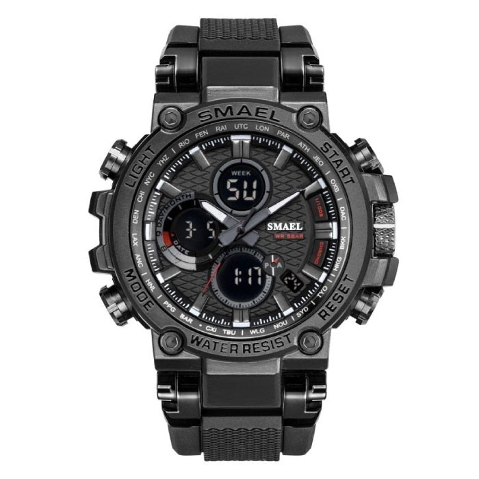 SMAEL Montre de sport militaire avec cadrans numériques pour hommes - Montre-bracelet multifonction résistante aux chocs 5 bars étanche noir