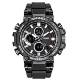 SMAEL Military Sports Watch with Digital Dials for Men - Multifunction Wristwatch Shockproof 5 Bar Waterproof Black & White