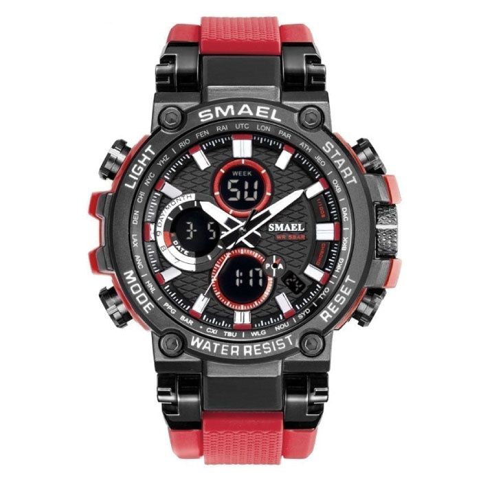 Military Sports Watch with Digital Dials for Men - Multifunction Wrist Watch Shock Resistant 5 Bar Waterproof Red