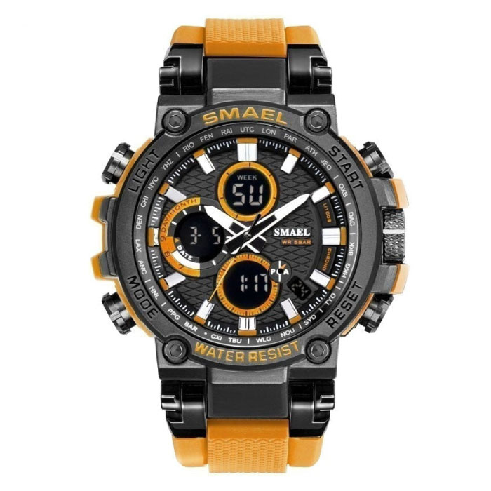 Reloj deportivo militar con diales digitales para hombres - Reloj de pulsera multifunción resistente a los golpes 5 barras impermeable naranja