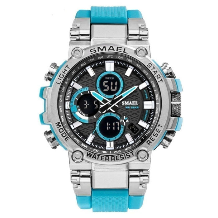 Reloj deportivo militar con diales digitales para hombres - Reloj de pulsera multifunción Resistente a los golpes 5 Bar Impermeable Azul claro
