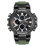 SMAEL Reloj deportivo militar con diales digitales para hombres - Reloj de pulsera multifunción a prueba de golpes 5 barras impermeable color caqui