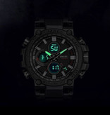 SMAEL Wojskowy zegarek sportowy z cyfrowymi tarczami dla mężczyzn - wielofunkcyjny zegarek na rękę Odporny na wstrząsy 5-barowy wodoodporny zieleń wojskowa