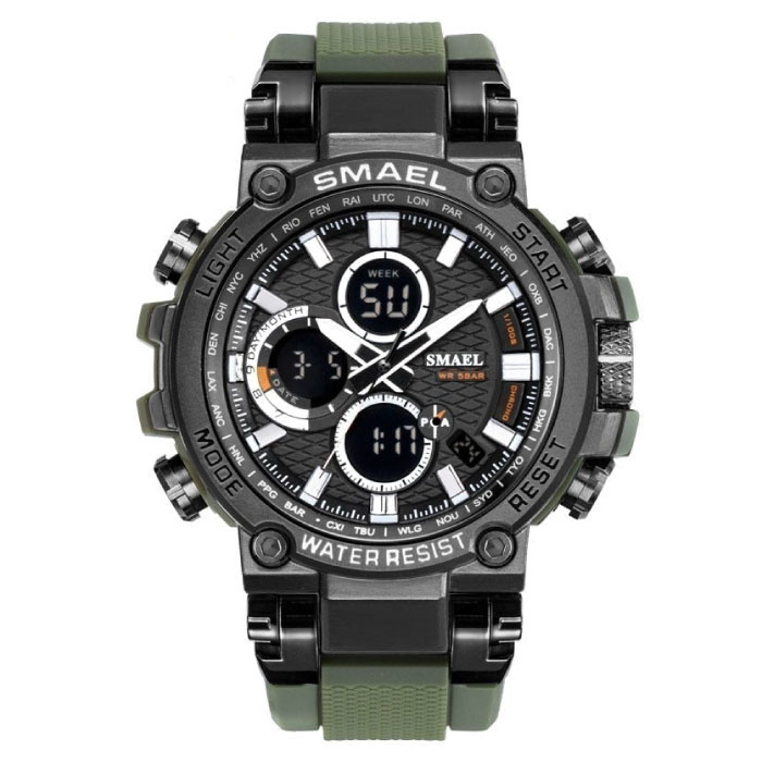 Montre de sport militaire avec cadrans numériques pour hommes - Montre-bracelet multifonction résistante aux chocs 5 bars étanche vert armée