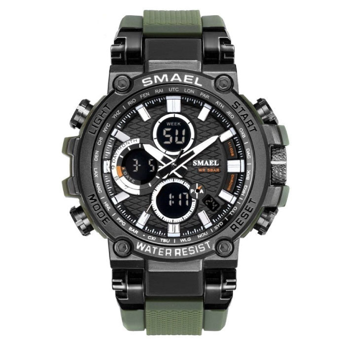 Wojskowy zegarek sportowy z cyfrowymi tarczami dla mężczyzn - wielofunkcyjny zegarek na rękę Odporny na wstrząsy 5-barowy wodoodporny zieleń wojskowa
