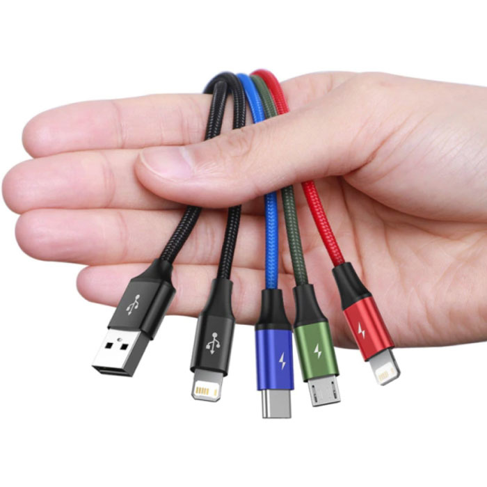 Cable de carga 4 en 1 - iPhone Lightning / USB-C / Micro-USB - Cable de datos del cargador de 1,2 metros Negro