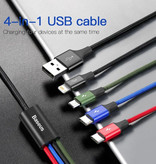 Baseus Kabel ładujący 4 w 1 - iPhone Lightning / USB-C / Micro-USB - Kabel danych ładowarki 1,2 m Czarny