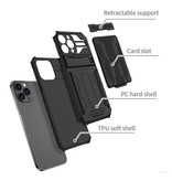 YIKELO iPhone 7 Plus - Armor Card Slot Hülle mit Ständer - Wallet Cover Hülle Schwarz