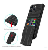 YIKELO iPhone 11 - Armor Card Slot Hülle mit Ständer - Wallet Cover Hülle Schwarz