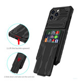 YIKELO iPhone 11 Pro Max - Armor Card Slot Hülle mit Ständer - Wallet Cover Hülle Schwarz