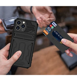 YIKELO iPhone 13 Pro - Armor Card Slot Hoesje met Kickstand - Wallet Cover Case Zwart
