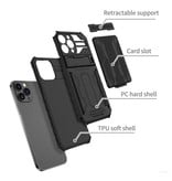 YIKELO iPhone 13 - Armor Card Slot Case with Kickstand - Wallet Cover Case Black