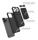 YIKELO iPhone 13 - Custodia Armor Card Slot con cavalletto - Custodia a portafoglio nera