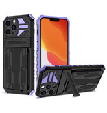 YIKELO iPhone 8 Plus - Armor Card Slot Case with Kickstand - Wallet Cover Case Purple